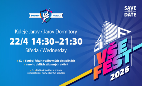 /22.4./ VŠEFEST – Souboj fakult, hudba, soutěže. Koleje Jarov 14:30